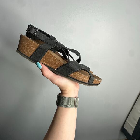 Bearpaw Black strappy cork wedge sandals size 10‎ - Picture 2 of 7